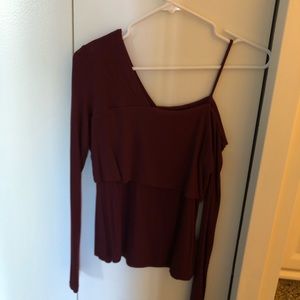 Lulu’s One Shoulder Maroon Long Sleeve Top